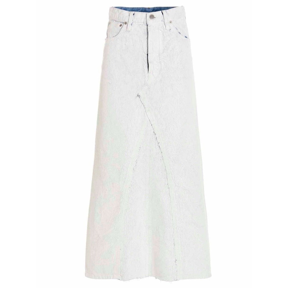 Maison Margiela Women's 38 White Painted Denim Jean Maxi Skirt Bianchetto